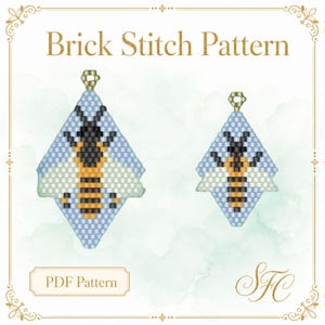 Beaded Honey Bee Earring Pattern: Brick Stitch PDF (2 Sizes)Pattern + Brick Stitch Basics PDF