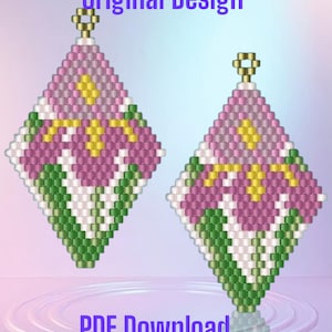 Iris Flower Brick Stitch Earring Pattern: Beaded Jewelry PDF (Instant Download)