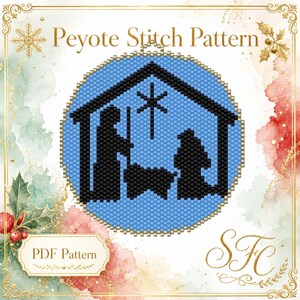 Peyote Stitch Nativity Scene Christmas Beaded Ornament Flat Circular Pattern Chart PDF - Instant Download