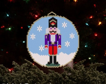 Peyote Stitch Nutcracker Christmas Beaded Ornament Flat Circular Pattern Chart PDF - Instant Download