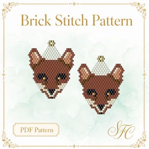 May include: A digital Brick Stitch Pattern featuring two fox head designs made of small beads. The foxes are brown, white, and black with gold-colored accents. The text Brick Stitch Pattern and PDF Pattern is visible on the white background.