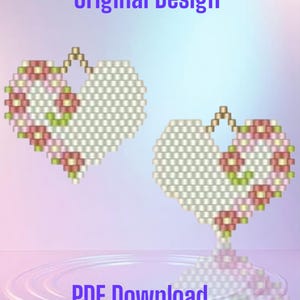 Floral Heart Seed Bead Earring Pattern: Brick Stitch PDF (Digital Download)
