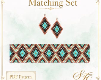 Carson - Western Style Peyote Bracelet and Brick Stitch Earring Patterns - PDF - Instant Download  Seed bead, Bead weaving