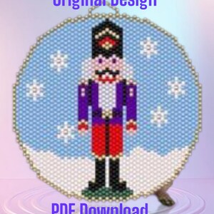 Gráfico de patrón circular plano de Cascanueces navideño con cuentas en punto peyote (PDF) - Descarga instantánea