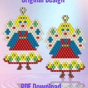 Beaded Angel Earrings Pattern: Folk Art Brick Stitch (PDF Download) image 1