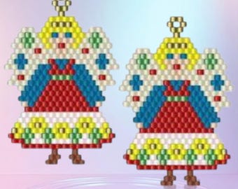 Beaded Angel Earrings Pattern: Folk Art Brick Stitch (PDF Download)