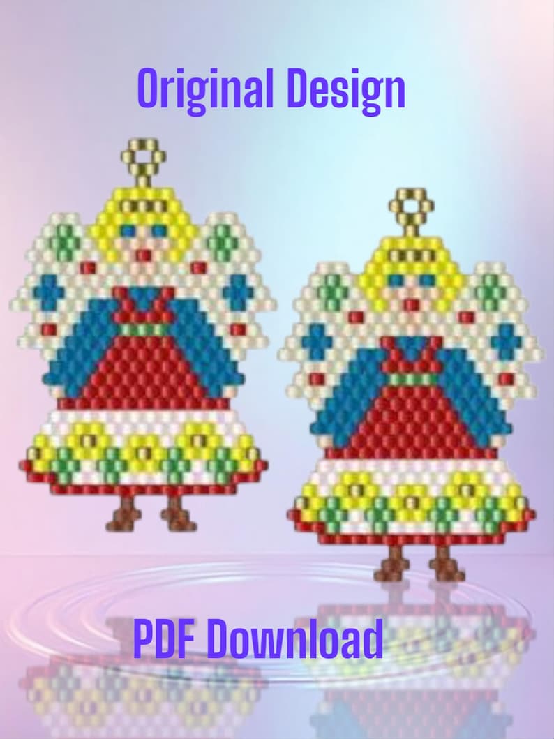Beaded Angel Earrings Pattern: Folk Art Brick Stitch (PDF Download) image 1