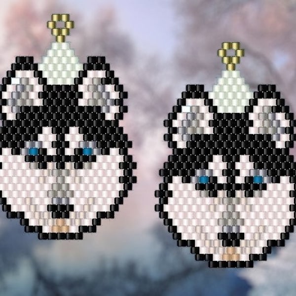 Husky Dog - Brick Stitch Earring Pattern Chart PDF - Instant Download