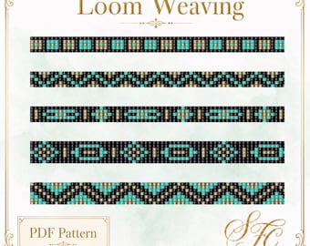 Weefgetouw kralenarmbandpatronen | Set van 5 smalle stijlen | Grafieken zonder woorden (pdf-download)