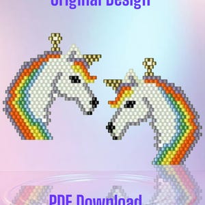 Patrón de pendiente/colgante de punto de ladrillo de unicornio (PDF) - Descarga instantánea. Cuentas de semillas, tejido de cuentas.