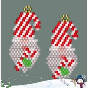 Candy Cane Gnome Beaded Brick Stitch Earring Pattern PDF