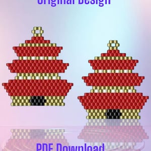 Oriental Pagoda - Brick Stitch Earring/Pendant Pattern Chart PDF - Instant Download  Seed bead, Bead weaving