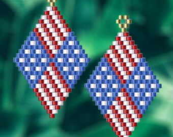 Stars and Stripes - Brick Stitch Earring/Pendant Pattern Chart PDF - Instant Download