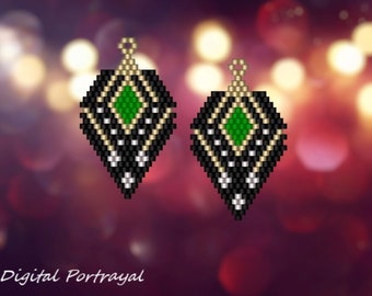 Art Deco Emerald - Brick Stitch Earring Pattern Chart PDF - Instant Download