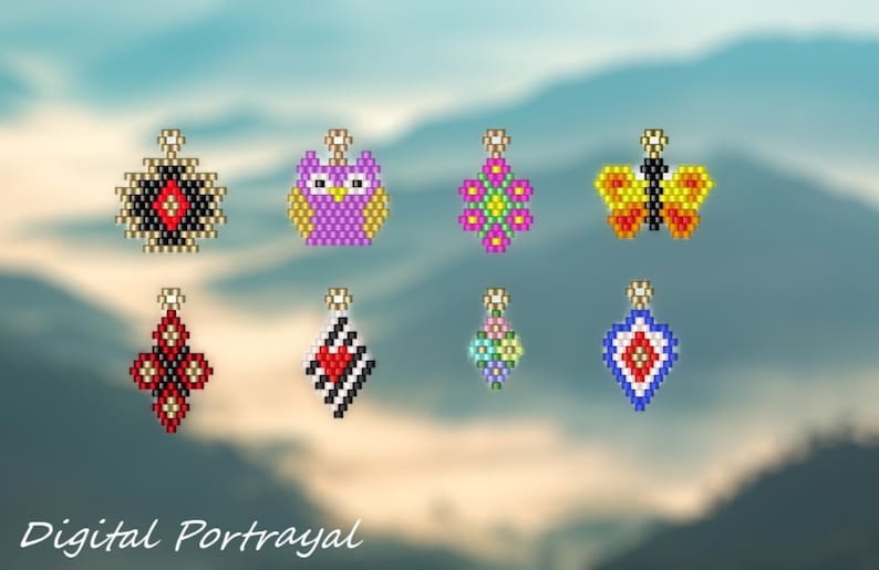 8 Small Brick Stitch Earring/Pendant Pattern Chart PDF Instant Download GRAPH ONLY No Word Chart image 1