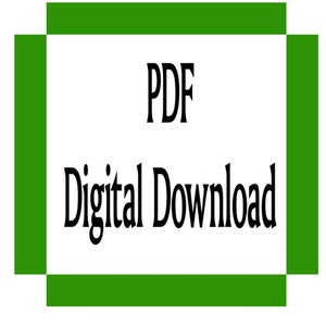 Op de afbeelding: Een witte vierkante afbeelding met een dikke groene rand met de zwarte tekst PDF en Digital Download in het midden gecentreerd. Het ontwerp is eenvoudig en duidelijk en geeft een bestandsformaat aan voor elektronische verkrijging.
