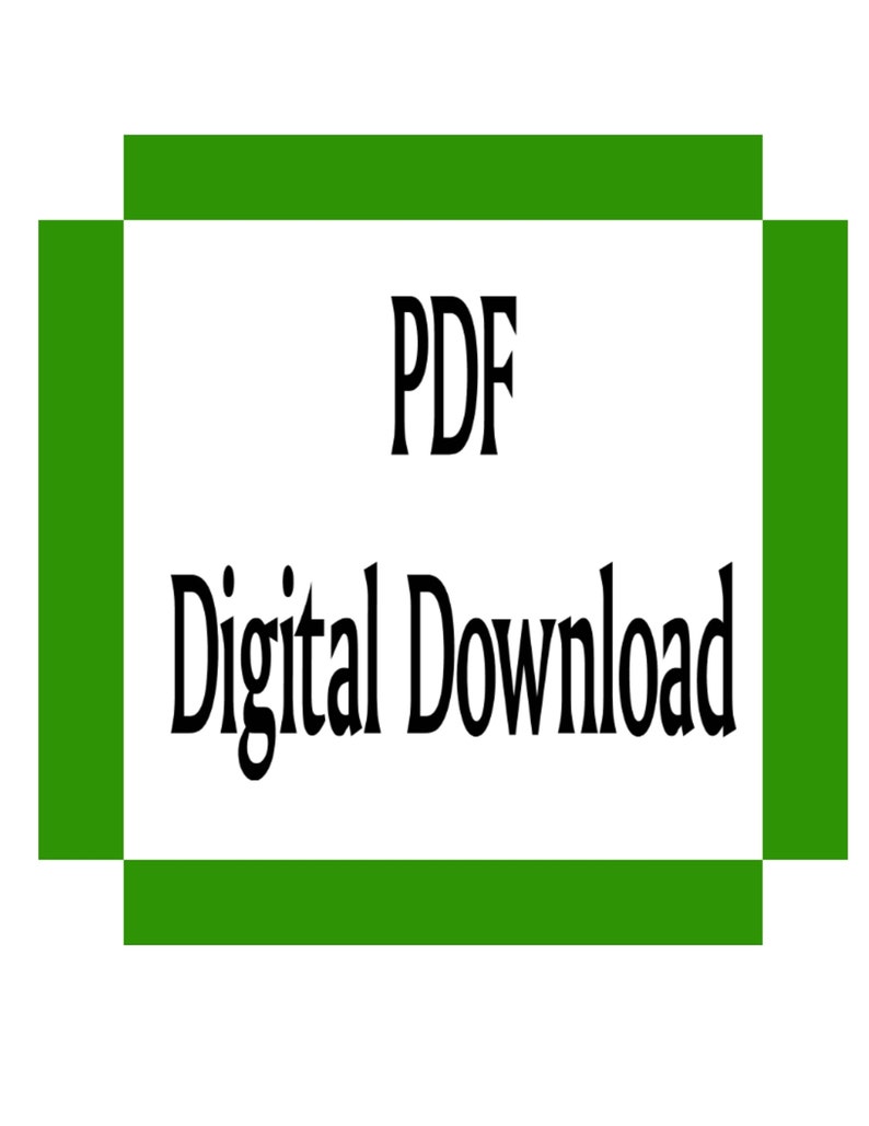 Op de afbeelding: Een witte vierkante afbeelding met een dikke groene rand met de zwarte tekst PDF en Digital Download in het midden gecentreerd. Het ontwerp is eenvoudig en duidelijk en geeft een bestandsformaat aan voor elektronische verkrijging.