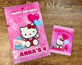 Personalized Kitty Birthday Party Chip Bags, Custom Favor Bags
