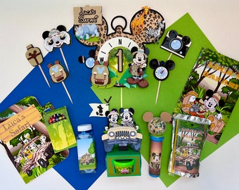 Mickey Mouse Safari Birthday Party Bundle: Cake Topper, Chip Bags
