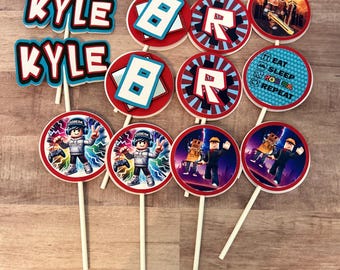 Roblox Birthday Cupcake Toppers, Personalized Party Decorations