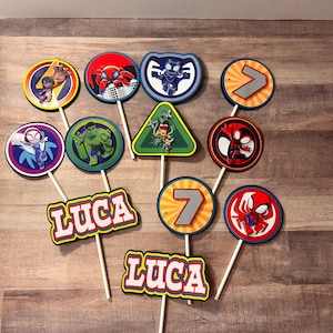 Spider and Friends Themed Cupcake Toppers/ Personalized Spider Cupcake Toppers/Spider Themed Birthday Party/ Personalized Cupcake Toppers