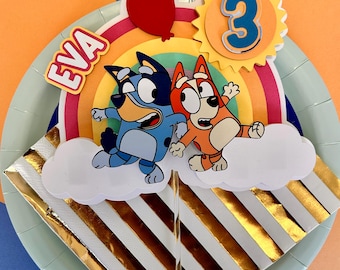 Personalized Bluey Cake Topper, Puppy Birthday Party Decor