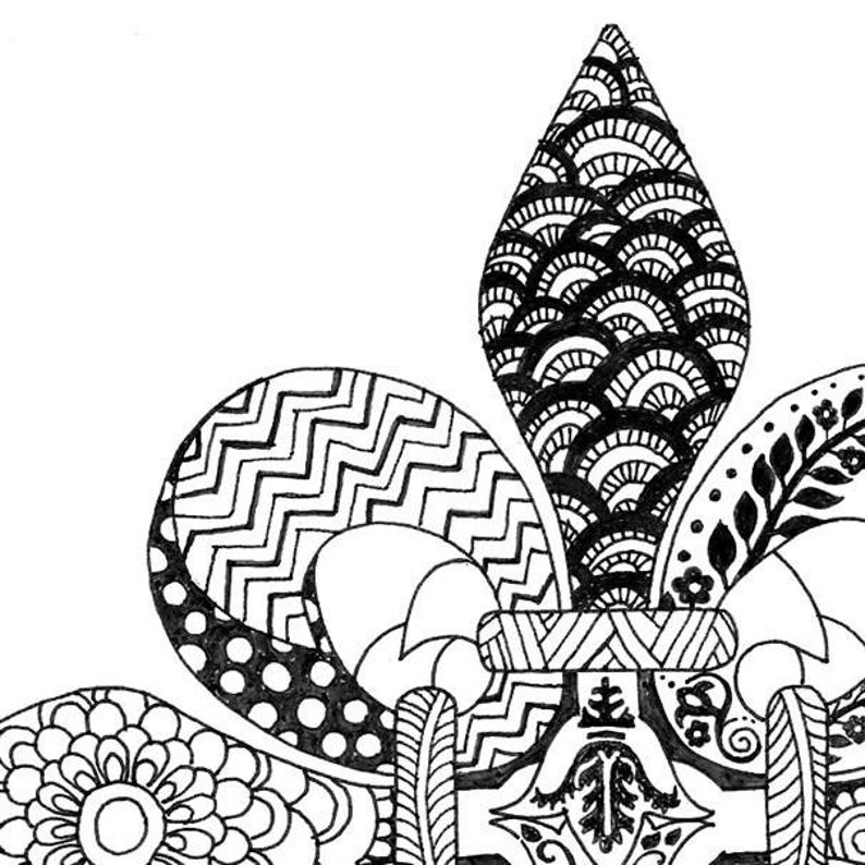 Coloring Page Hand Drawn Fleur de Lis | Etsy