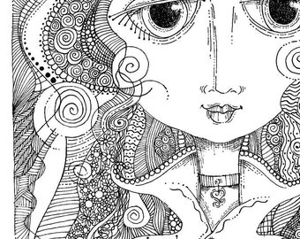 Coloring Page Original Hand Drawn Lady Grace