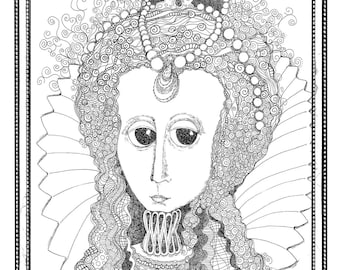 Coloring Page Hand Drawn Queen E 1