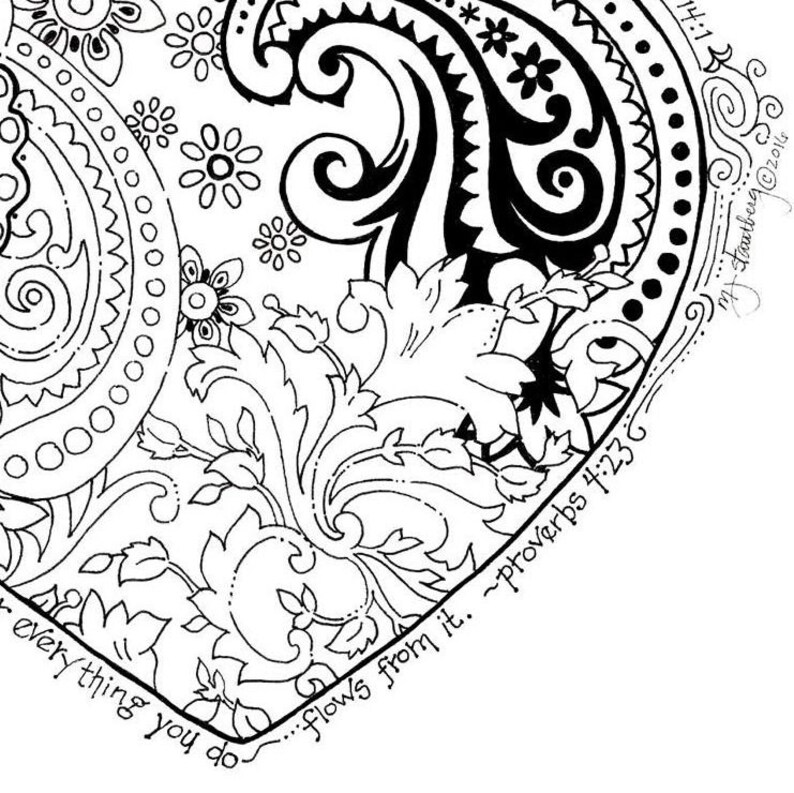 Coloring Page Hand Drawn Create in Me a Clean Heart | Etsy