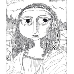 Coloring Page Hand Drawn Whimsical Mona Lisa - Etsy