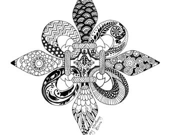 Coloring Page Hand Drawn Fleur de Lis