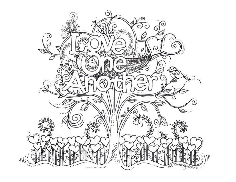 Coloring Page Hand Drawn Love One Another  Etsy