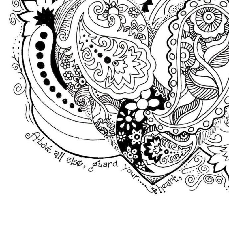 Coloring Page Hand Drawn Create in Me a Clean Heart | Etsy