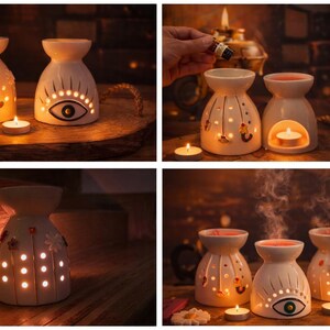 Handmade Ceramic Oil Burner, Evil Eye Floral Aromatherapy Wax Melt Warmer image 10