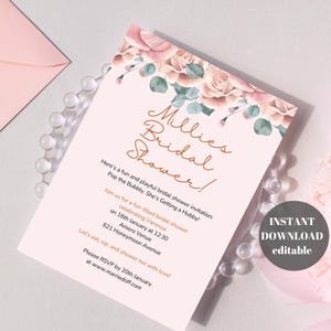 Floral Bridal Shower Invitation, Bridal Shower Invitation Template, Invitation Printables, Minimalism Invitation, Instant Download
