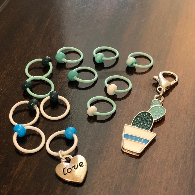 gift for a knitter Love Cactus Progress and Stitch Marker Set planner knitting markers Progress Keeper knitting accessories snag free
