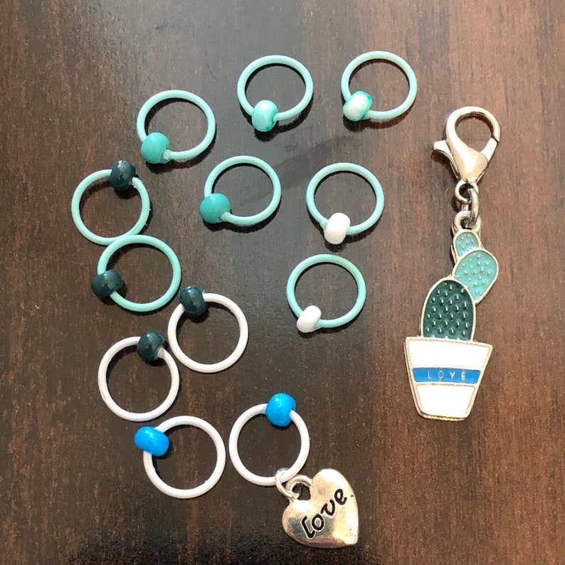 gift for a knitter Love Cactus Progress and Stitch Marker Set planner knitting markers Progress Keeper knitting accessories snag free