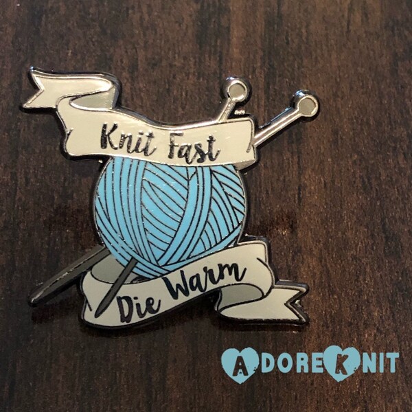 Knit Fast Die Warm Pin, enamel pin, rubber back, knitting pins, brooch, knitting pin, knitting pin lapel pin hat pin, yarn enamel pin