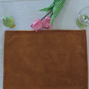 Set de table en velours orange brûlé, décoration de table à manger hydrofuge, ensemble carré-rectangle