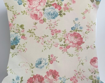 Floral Pillow Cover: Vintage Pink & Blue Flowers, 100% Cotton Cushion Case