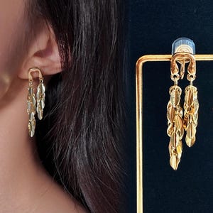 Elegante Goldene Blatt Hängerohrringe für nicht gepiercte Ohren | Boho Blätter Ohrringe ohne Ohrloch | Schmerzfreier Schmuck | Geschenkidee