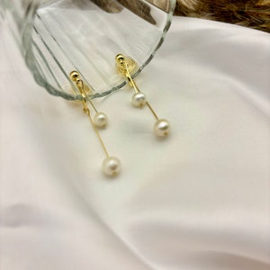 Gold Double Pearl Clip-On Earrings: Dainty Pearl Drop, No Piercing Needed, Timeless Chic