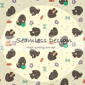 Kawaii Cocker Spaniel Seamless Pattern Cute Dogs 300 DPI PNG Download for Digital Papers Vinyl Fabric Surface Design Kawaii Dogs and Motifs