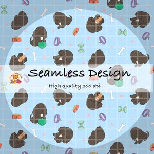 Kawaii Cocker Spaniel Seamless Pattern Cute Dogs 300 DPI PNG Download for Digital Papers Vinyl Fabric Surface Design Kawaii Dogs and Motifs