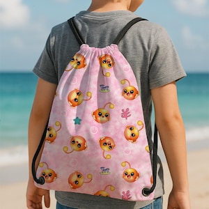 Kawaii Anglerfisch Kordelzug Beutel Pink Ocean Print Sportbeutel Niedliche Meeresgeschöpf Tasche Strandtasche Kinder Badetasche PoD Kawaii Kordelzug
