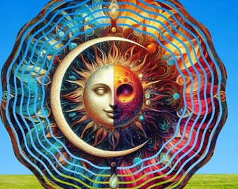 Diseño único de hilandero de viento celestial, hilandero de viento de Sol y Luna png, redondo de 10 pulgadas y redondo de 8 pulgadas,