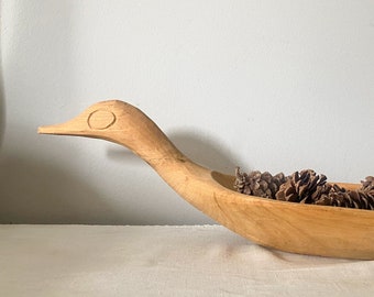 Carved Wood Duck, Vintage Brazilian Rustic Wooden Bird, Hand Carved Primitive Decorative Bowl