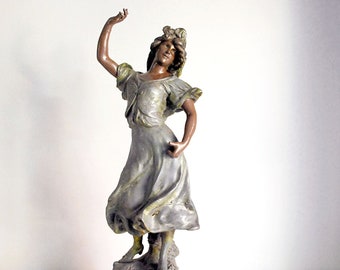 1890s Art Nouveau French Statue, Carmen Gypsy Dancer Statue by Luca Madrassi