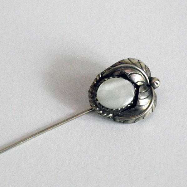 Silver Stick Pin, American Indian Jewelry, Sterling Silver Tie Pin, Mother of Pearl Brooch, Native American Pin, Southwest Accessories